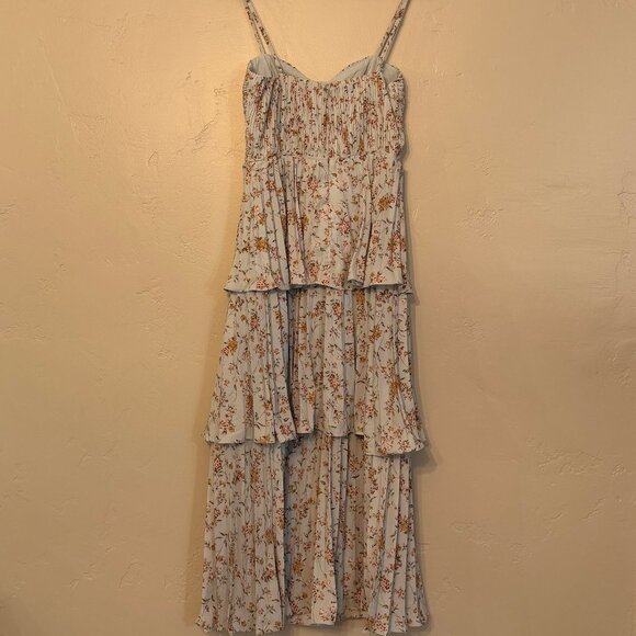 Lulu's Cascading Crush Pale Blue Floral Print Tiered Bustier Midi Dress Size SM - Picture 6 of 8